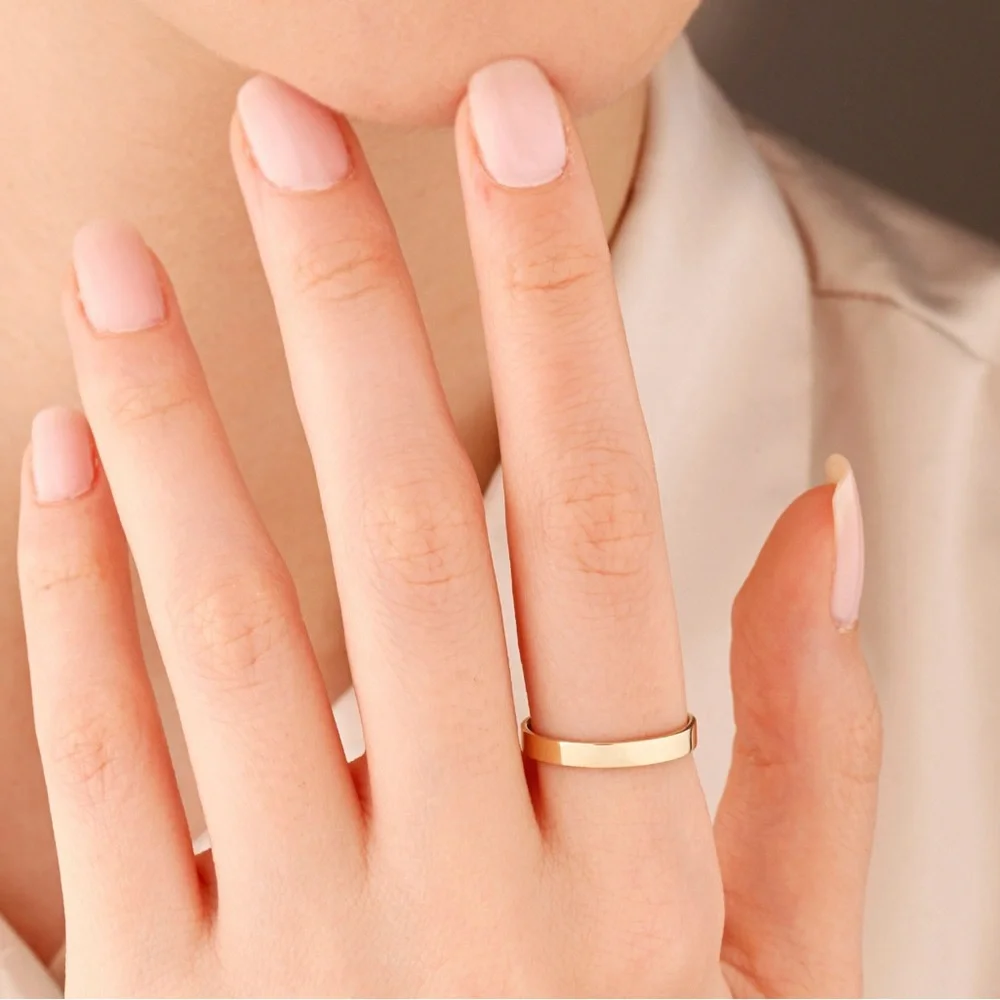 3mm Flat Wedding Band 14k Solid Gold, Wedding Plain Band for Men and Women - Picture 2 of 4